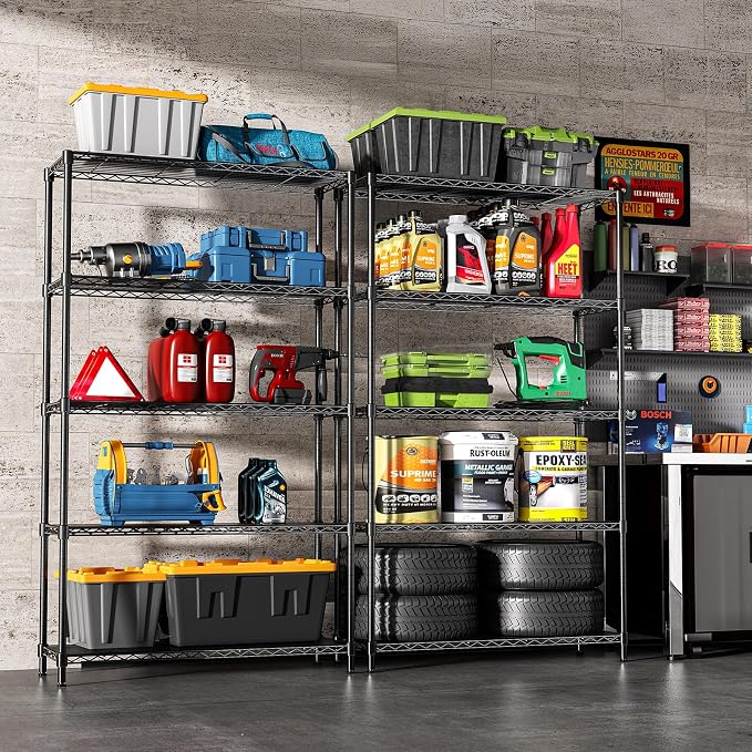 5-Tier Storage Shelves 72" H Wire Shelving, Adjustable Metal Shelving Pantry Shelves, 1325LBS Heavy Duty Rack with Shelf Liners for Garage Commercial Kitchen, 36" W x 14" D x 72" H, Black - Image 8