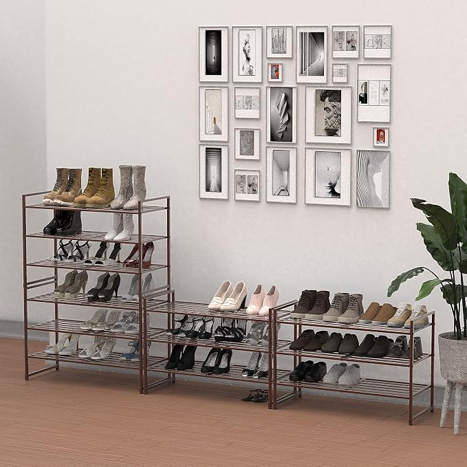 Simple Houseware 3-Tier Stackable Metal Panel Shoes Rack, Bronze - Image 2