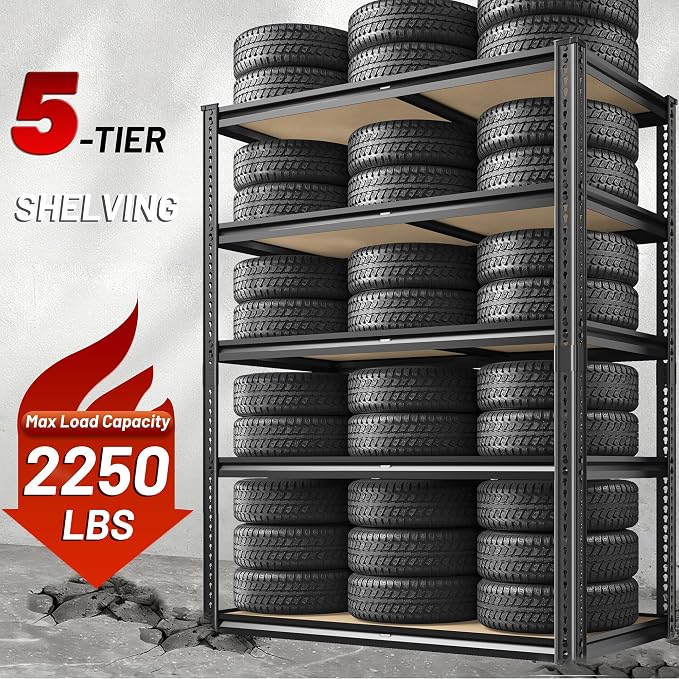 ROOMFAVE 2250LBS Storage Shelves Heavy Duty 5 Tier Garage Storage Shelving, Adjustable Metal Shelving Unit Utility Rack Shelf for Warehouse,Pantry,Closet,Kitchen 72" H x 35.56" W x 16" D, Black,Gift - Image 3
