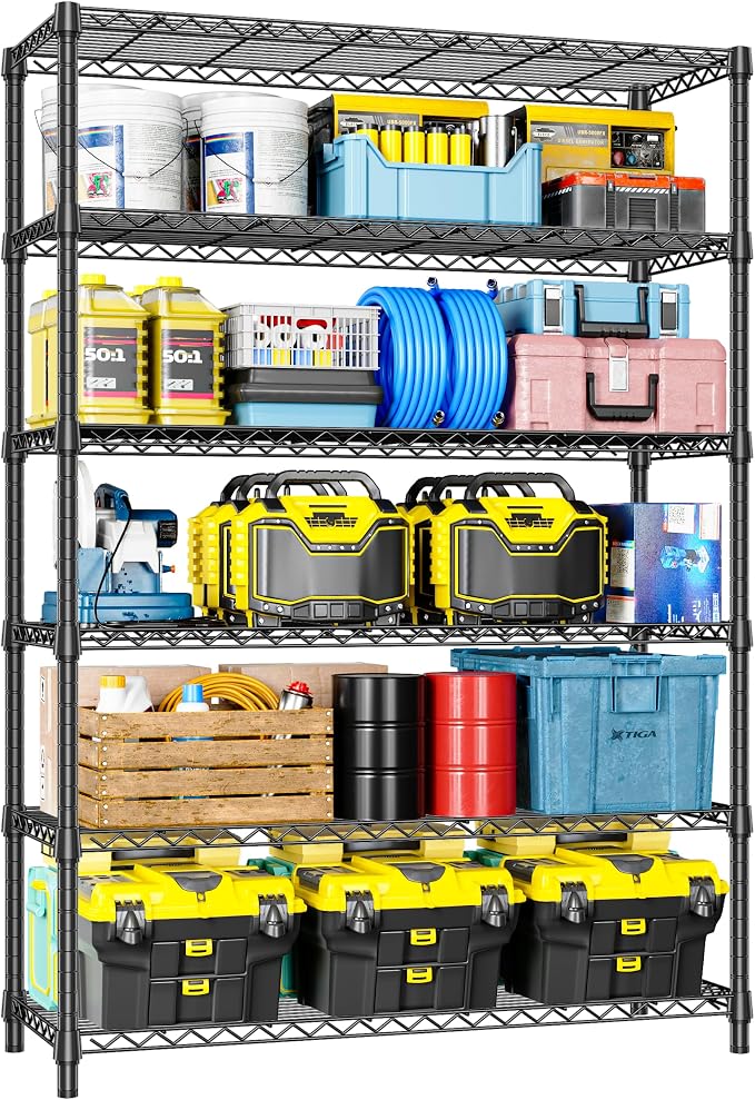IZEUK 6-Tier Heavy Duty Metal Wire Shelving Unit, Adjustable Storage Rack Organizer for Garage, Kitchen, Office, Basement, Warehouse (Black, 17.7" D x 47.2" W x 82.7" H) by IZEUK