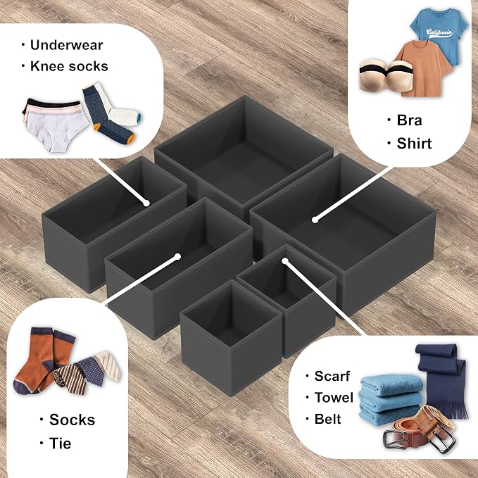 Simple Houseware Foldable Drawer Organizer for Clothes/Underwear/Panty/Onesie Stocking Bin, Set of 12, Dark Gray - Image 4
