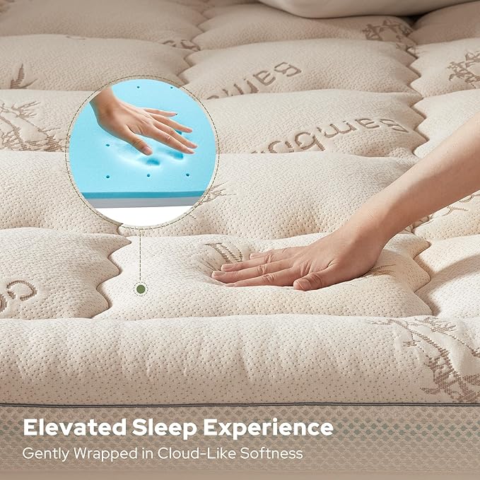 BEDLORE 4 Inch Memory Foam Mattress Topper Full,2-in-1 Dual Layer Design (2" Gel Memory Foam + 2" Plush Pillow Top Cover) Mattress Topper Medium-Firm,Pressure Relief & Back Pain Support(Beige)