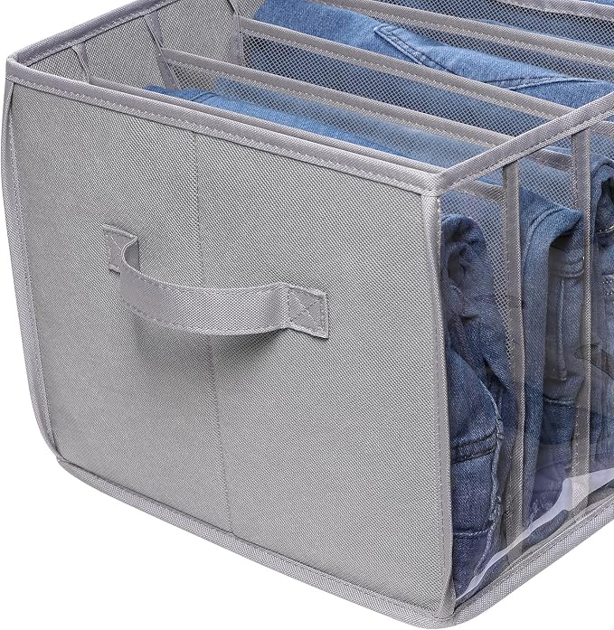 Zilink Upgraded Wardrobe Clothes Organizer with Support Board Clear Jeans Organizer for Closet with 7 Grids Divider Closet Drawer Organizer for Jean Pant Sweater Legging T-Shirt, 6 Pack, Grey - Image 3