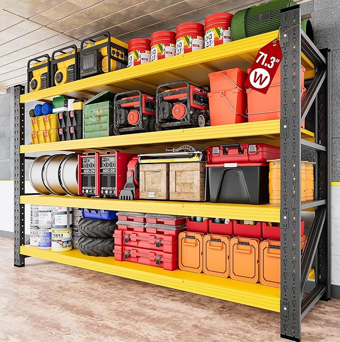 71.3" Wide Heavy Duty Garage Shelving Units,5000LBS Deep Storage Shelves,Yellow Metal Garage Shelves,Steel Shelf,Large Storage Rack,Industrial Shelving for Shop,Warehouse,Basement,71.3"W x 24"D x 70"H by SISESOL