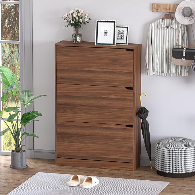 BORNOON Shoe Cabinet with 3 Flip Drawers, Slim Narrow Shoe Storage Cabinet, Freestanding Shoe Organizer with Adjustable & Removable Shelves, Top Display Shelf for Entryway, Hallway, Foyer, Closet - Image 3