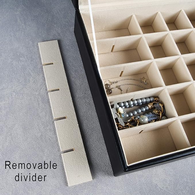 Frebeauty Earring Holder Organizer, 50 Slots Earring Organizer,2 Layer Jewelry Box for Earrings and Necklace,PU Jewelry Organizer,Jewelry Organizers and Storage(Black) - Image 4