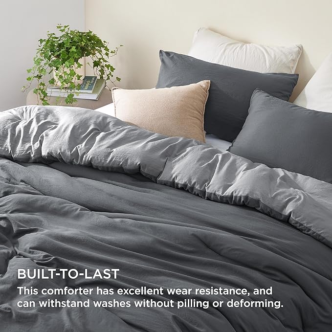 Bedsure California King Comforter Set, Dark Gray Soft Prewashed Bedding for All Seasons, 3 Pieces GentleSoft™ Bed Set, 1 Lightweight Comforter (104"x96") and 2 Pillowcases (20"x36")