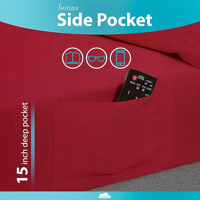 DREAMCARE Full Size Sheets - 6 pcs Breathable Cooling Bed Sheets - up to 15" Deep Pocket Full Size Bed Sheets wth Side Pockets - Extra Soft 100% Brushed Hypoallergenic Hotel Luxury Bedding - Burgundy