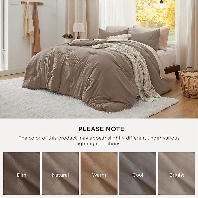 Bedsure King Comforter Set, Brown Soft Prewashed Bedding for All Seasons, 3 Pieces GentleSoft™ Bed Set, 1 Lightweight Comforter (104"x90") and 2 Pillowcases (20"x36")
