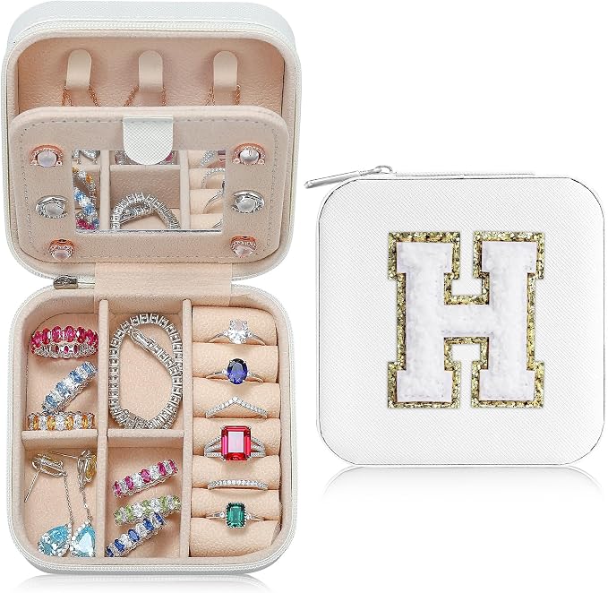 Parima Small Jewelry Box for Girls, Initial Jewelry Boxes for Girls | Small Jewelry Organizer | Travel Jewelry Case -Initial H -White by PARIMA