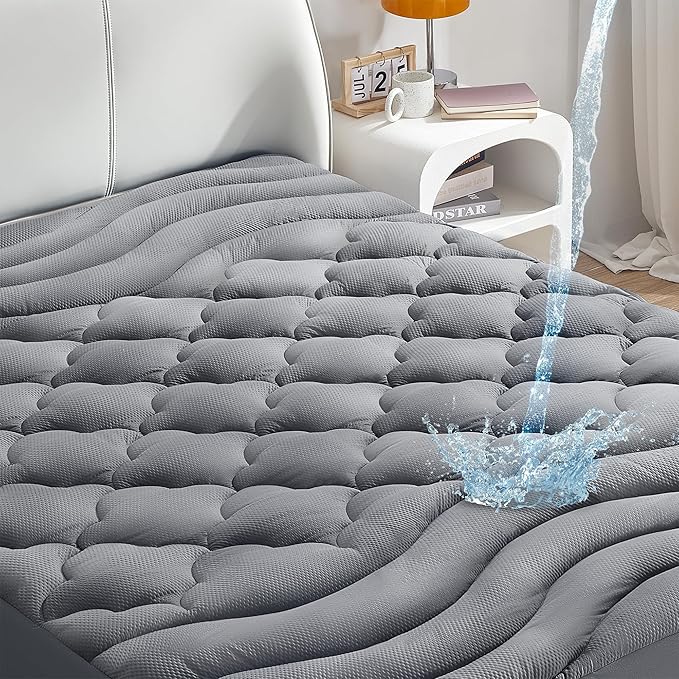 Sonive Waterproof Mattress Protector,Queen Mattress Topper with Deep Pocket up to 21'' Microfiber Fitted Mattress Pad Waterproof, Breathable Mattress Cover,Machine Washable Grey