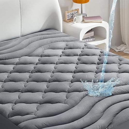 Sonive Waterproof Mattress Protector,Full Size Mattress Topper with Deep Pocket up to 21'' Microfiber Fitted Mattress Pad Waterproof, Breathable Mattress Cover,Machine Washable Grey