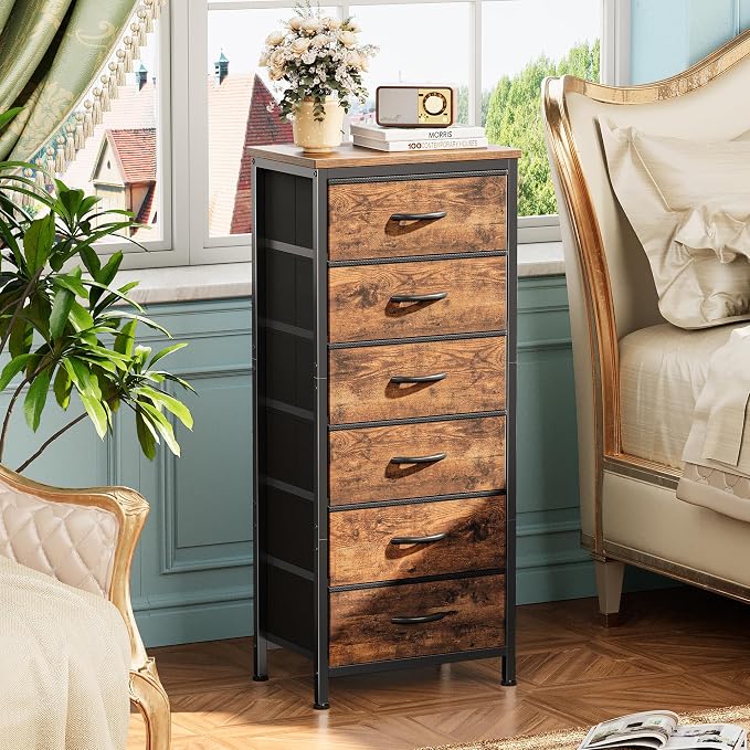 Huuger 43.3 Inch Tall Dresse for Bedroom, 6 Drawer Dresser & Chests of Drawers, Fabric Dresser for Closet, Bedroom, Night Stand, End Table with Metal Frame, Storage Tower, Rustic Brown - Image 5