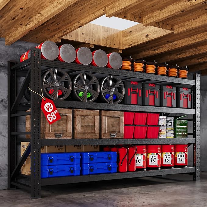 68”W Garage Shelving Units, 8000LBS Storage Shelves Heavy Duty, 24" Deep Metal Shelving Rack, 4 Tier Tall Steel Industrial Shelving , Adjustable Standing Shelf for Warehouse / Shop 68"W x 24"D x 64"H by AFAIF