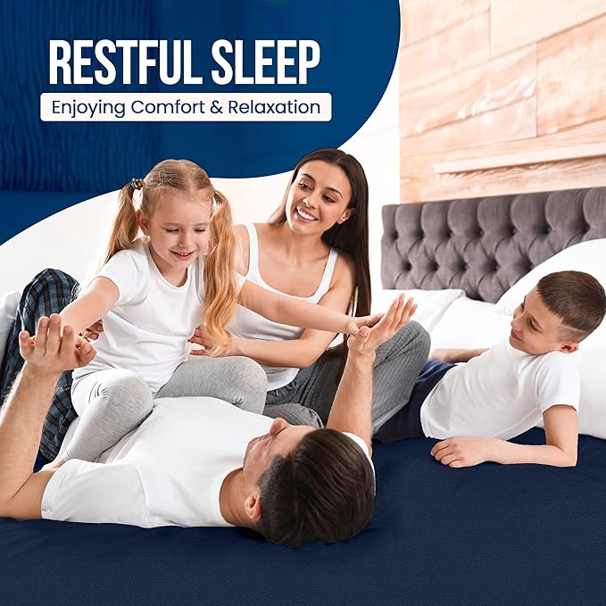 Queen Size Mattress Protector Waterproof, Premium 200 GSM Terry Mattress Cover, Soft & Breathable Bed Cover, Fitted Sheet Style Stretchable Deep Pockets 17" by Utopia Bedding (Navy Blue)