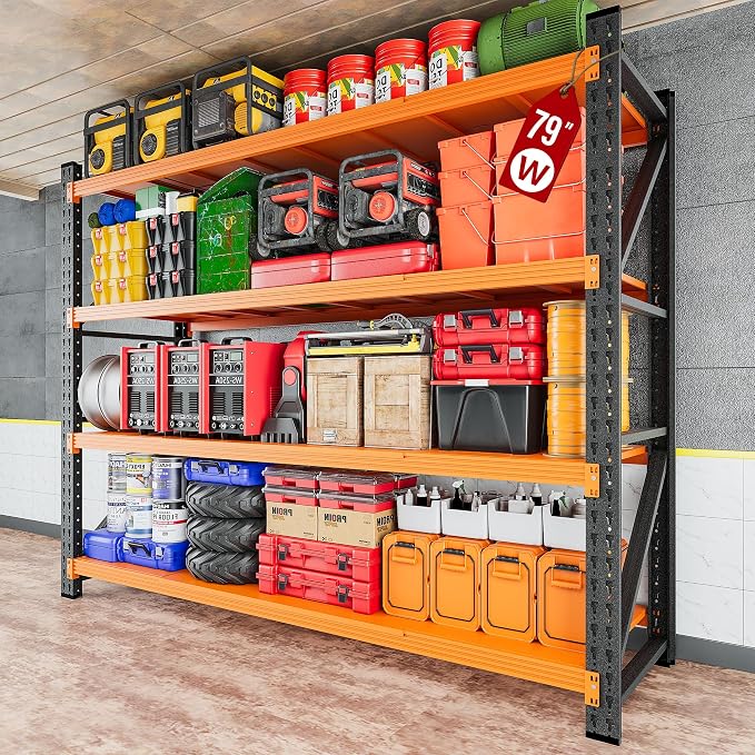 6000LBS Heavy Duty Garage Shelving Units,79" Wide & Deep Storage Shelves,Orange Metal Garage Shelves,Large Storage Rack,Steel Shelf,Industrial Shelving for Shop,Warehouse,79" W x 24" D x 79" H by SISESOL