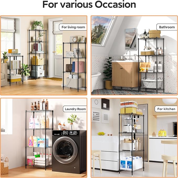 M MZG 4 Tiers Shelf Metal Storage Shelves Wire Rack Closet Organizers for Garage Kitchen Bathroom Laundry Black 11.8" D x 17.7" W x 41.9" H - Image 6