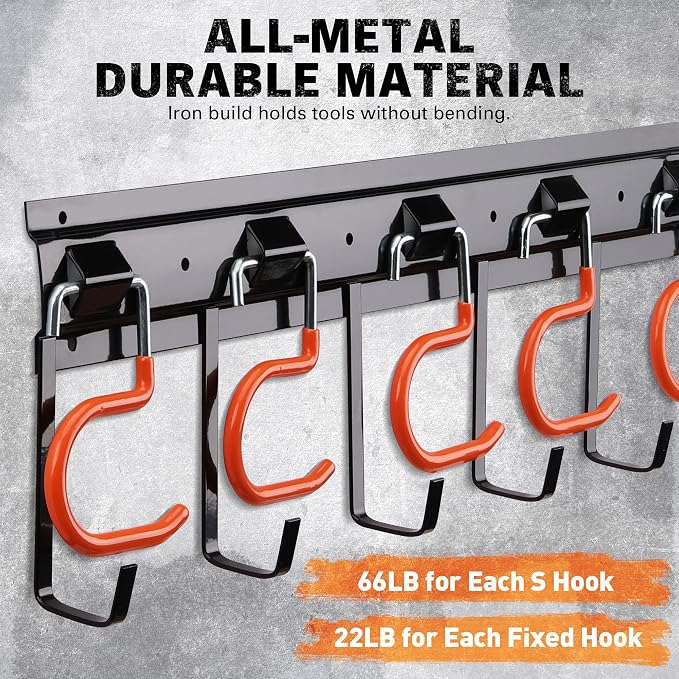 ELEAD 68'' All Metal Adjustable Garden Tool Organizer: Garage Tool Organizer Wall Mount with Orange Hooks, Garage Organizers and Storage, Tool Hangers for Shed - Image 3