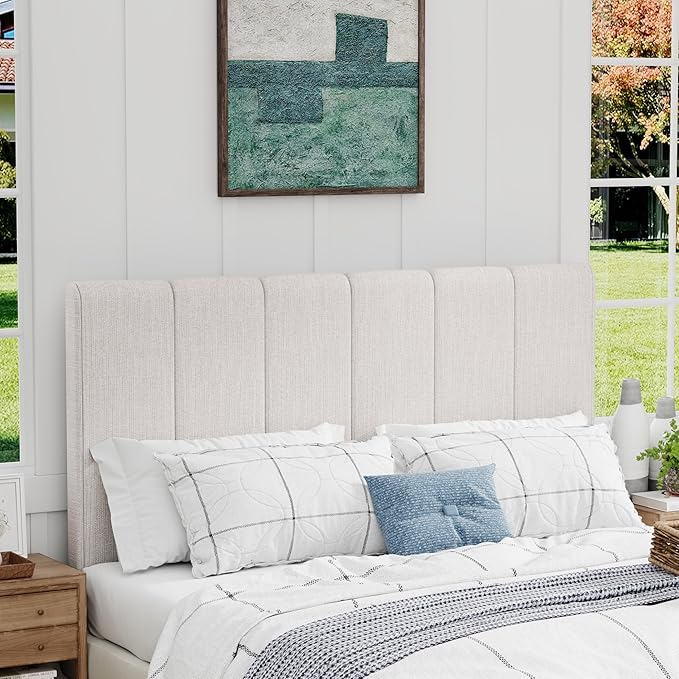 Yongchuang Upholstered Queen Headboard Only, Modern Linen Head Board for Queen Size Bed Adjustable Height Headboards Grayish White