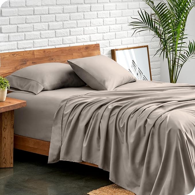 Bare Home Queen Sheet Set - 1800 Ultra-Soft Microfiber Queen Bed Sheets - Double Brushed - Deep Pockets - Easy Fit - 4 Piece Set - Bedding Sheets & Pillowcases (Queen, Khaki)