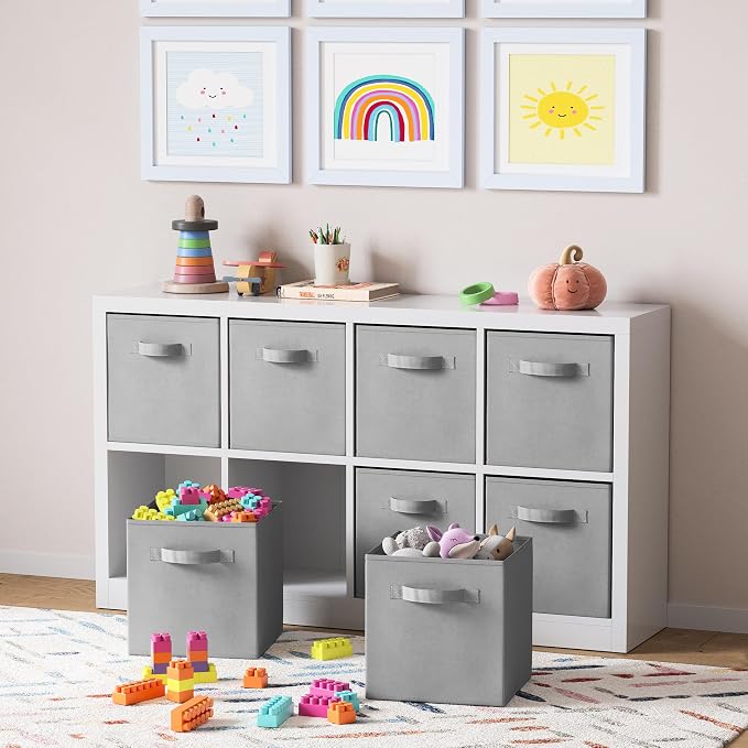 Storage Cubes Pack Of 8 - Standard Size Cube Storage Bin 10.5x10.5x11 With Dual Handles For Easy Carrying- Fabric Storage Bins Collapsible (Light Grey) - Image 5