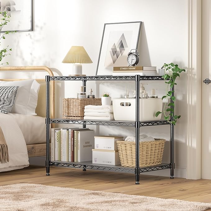 3-Tier Storage Shelves 795LBS Metal Shelving Unit, Adjustable Wire Rack Small Shelf Organizer with Shelf Liners for Kitchen Pantry Office Closet Garage 24" W x 14" D x 30.5" H Black - Image 2