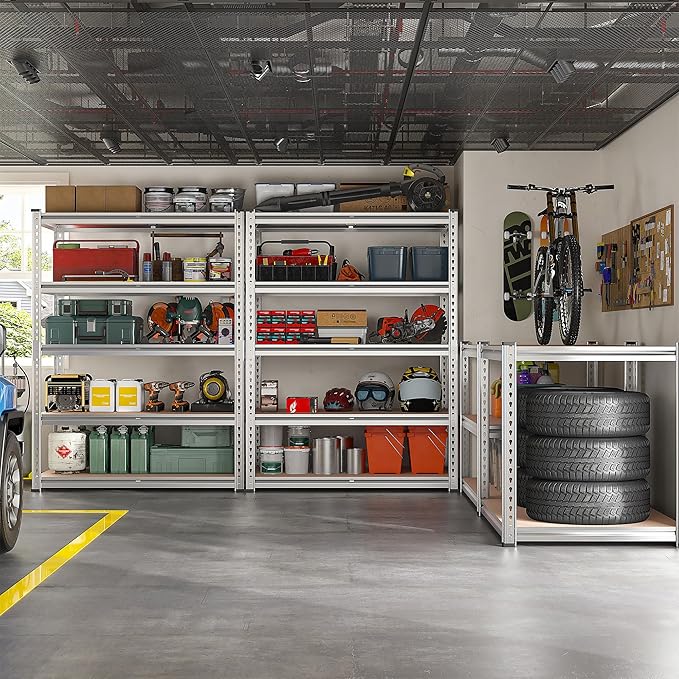 REIBII 2020LBS Garage Shelving Heavy Duty Metal Shelving 5 Tier Storage Shelves, Garage Shelves for Basement, Warehouse, Pantry, Closet, Kitchen, 72" H x 35.55" W x 16" D, Galvanized, 4 Pack - Image 2