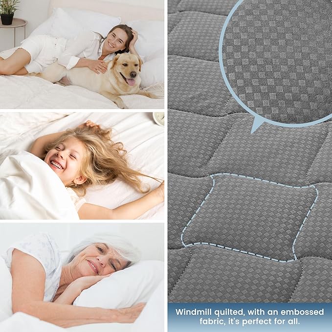 SLEEP ZONE Waterproof Mattress Protector Pad King Machine Washable, Breathable Mattress Topper with Deep Pockets, All-Season Use, Hotel Quality (King, Grey)