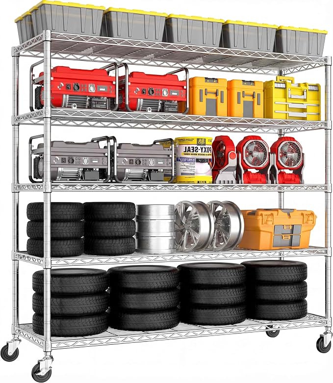 PrimeZone 5 Tier 48" Wx24''Dx81''H Wire Shelving with Wheels 3000lbs NSF Storage Shelves Heavy Duty Metal Shelf Adjustable Rolling Rack Commercial Garage Restaurant Warehouse Kitchen Chrome 6Pack - Image 8