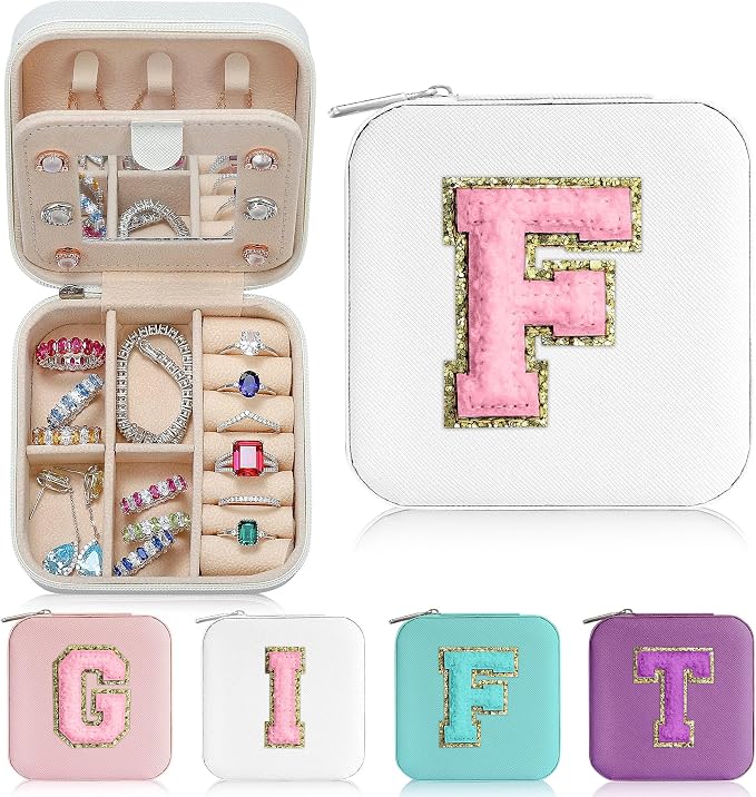 Parima Jewelry Box for Aunt Gift from Niece Nephew, Birthday Gifts for Aunt Auntie - Unique Gift Travel Jewelry Case, Auntie Ever Gifts for Birthday Wedding - Letter F, White by PARIMA