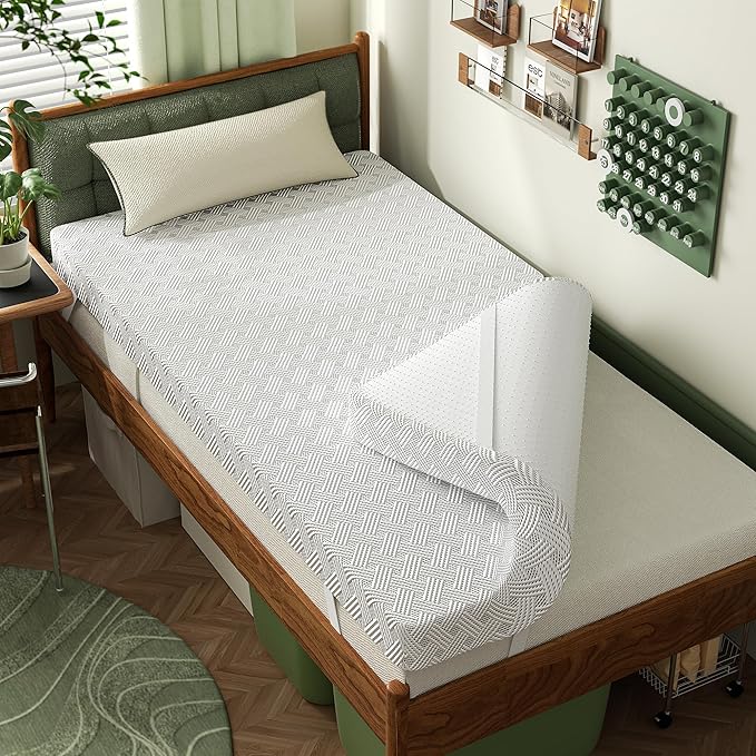 College Dorm Room Essentials Twin XL Mattress Topper,Gel Memory Foam Mattress Topper 3 inch Twin XL Size Bed Topper,High Density Mattress Pad,Bamboo Rayon Cover Removable,Non-Slip Zipper