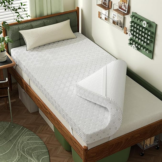 College Dorm Room Essentials Twin XL Mattress Topper,Gel Memory Foam Mattress Topper 3 inch Twin XL Size Bed Topper,High Density Mattress Pad,Bamboo Rayon Cover Removable,Non-Slip Zipper