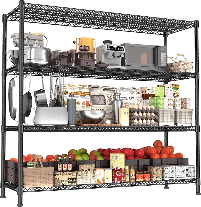 Heavy Duty Shelving, 72.2" H Garage Shelving Unit with Leveling Feet, 4-Tier Adjustable Garage Storage Shelves Metal Rack, Industrial Shelving for Warehaouse Storage, 60" W x 24" D x 72.2" H, Black by GIOTORENT