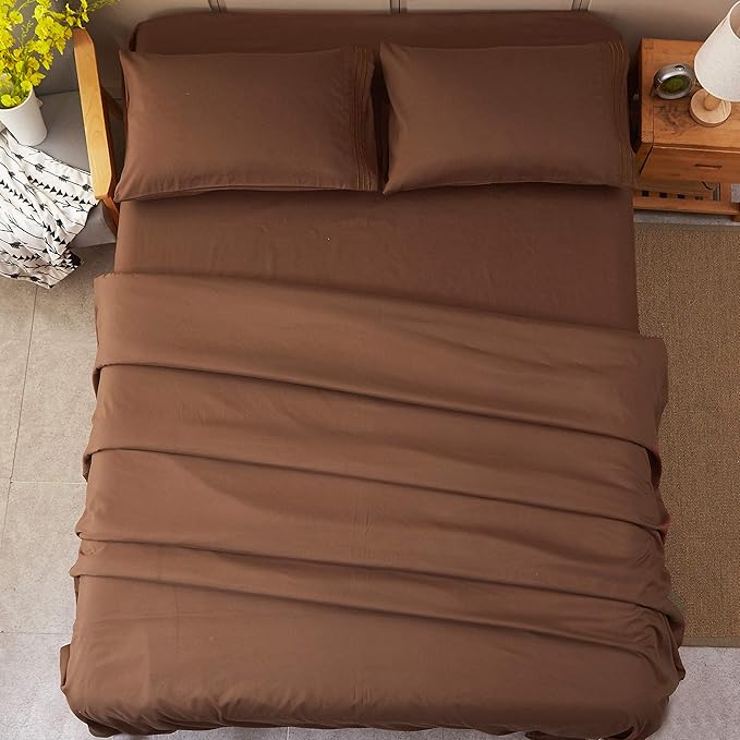 SONORO KATE Bed Sheet Set Super Soft Microfiber 1800 Thread Count Luxury Egyptian Sheets 18-Inch Deep Pocket Wrinkle and Hypoallergenic-4 Piece(Full Brown)