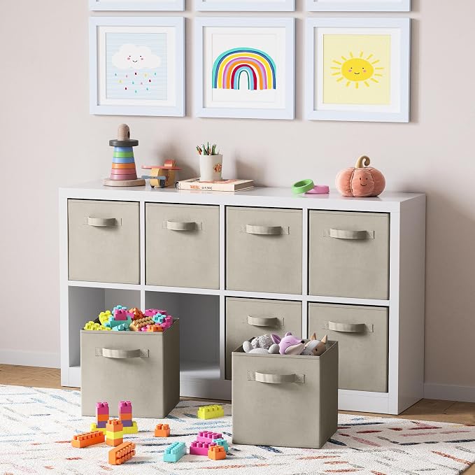 Set of 8 Foldable Fabric Storage Cube Bins | Collapsible Cloth Organizer Baskets Containers | Folding Nursery Closet Drawer | Features Dual Handles | More Beautiful Colors Available (Off White) - Image 5