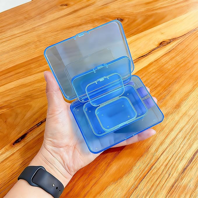 LJY 28-Piece Plastic Storage Containers with Lids (3 Assorted Sizes), Rectangular Organizer Box Set Blue Tinted Storage Boxes for Screws, Nuts & Garage Items, Color-Coded Organization, Blue