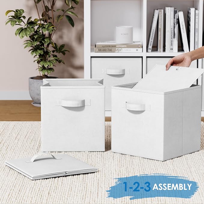 Storage Cubes Pack Of 8 - Standard Size Cube Storage Bin 10.5x10.5x11 With Dual Handles For Easy Carrying- Fabric Storage Bins Collapsible (White) - Image 6