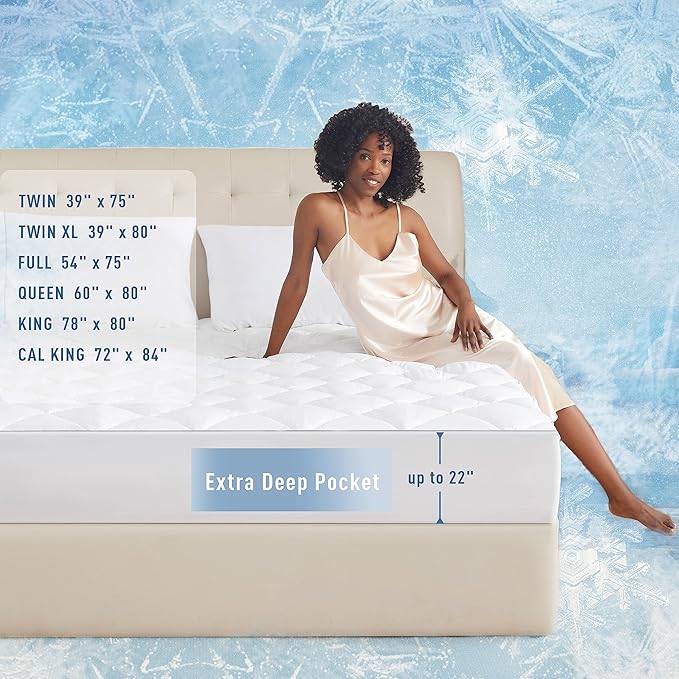 Sunflower Cooling Quilted King Mattress Protector, Mattress Pad Chill Soft, King Mattress Cover, 18-22" Extra Deep Pocket Thin Version, Machine Washable Durable