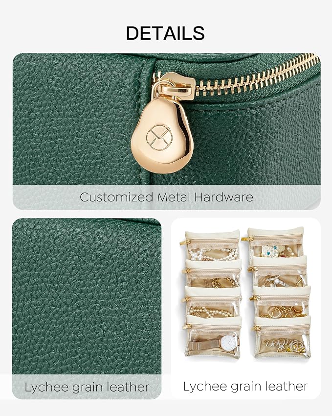 VLANDO Jewelry Travel Case,Travel Jewelry Organizer with Clear Velvet Jewelry Bags 8Pcs Zipper Pouch for Women Girl Gift-Green - Image 4