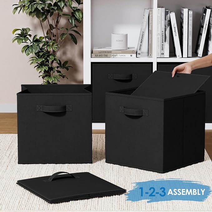 Fabric Storage Cubes for Cube Organizer - 8 Pack Heavy Duty Storage Bins - 13 Inch Cube Storage Bin, Use As A Clothes Storage Box In Closet, Baskets For Shelves or Cubbies Storage bins (Black) - Image 6
