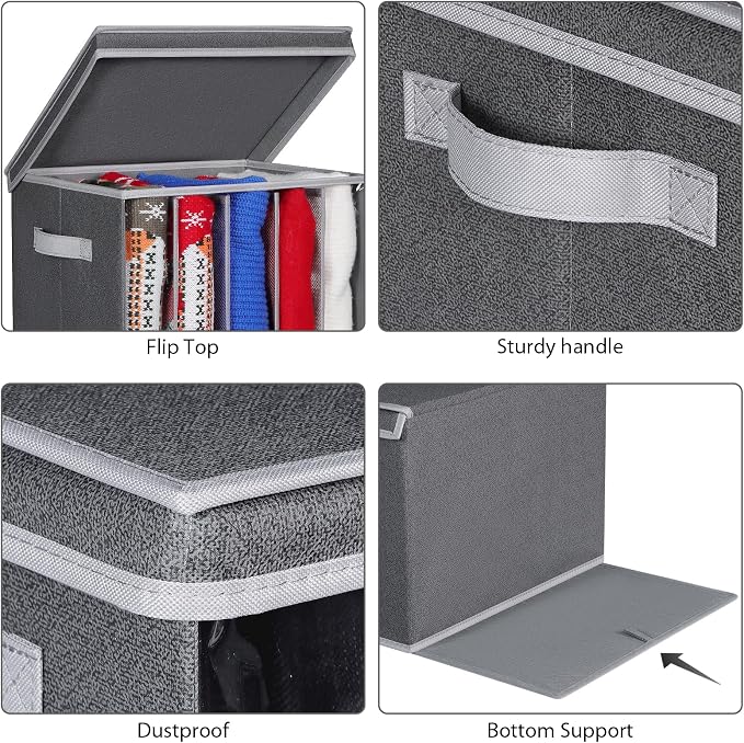 Zilink Upgraded Sweater Organizer for Shelf with Lids and Support Boards Clothes Organizer for Closet with 5 Grids Divider Sweater Storage Bins for Sweaters, Jeans, Pants, Black Pattern, 3 Pack - Image 3