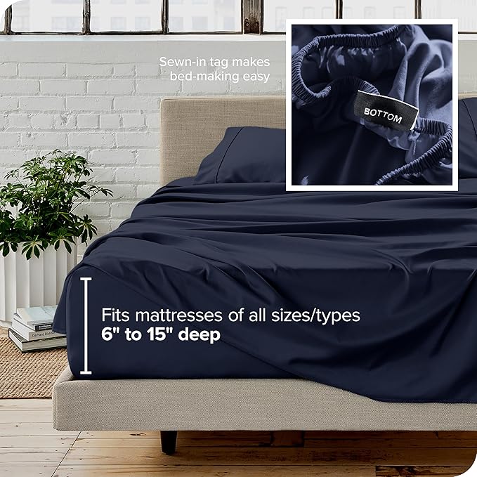 Bare Home Queen Sheet Set - 1800 Ultra-Soft Microfiber Queen Bed Sheets - Double Brushed - Deep Pockets - Easy Fit - 4 Piece Set - Bedding Sheets & Pillowcases (Queen, Midnight Blue)