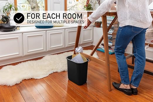 United Solutions 13 Quart / 3.25 Gallon Space-Efficient Trash Wastebasket, Fits Under Desk and Narrow Spaces in Commercial Office, Kitchen, Home Office, and Dorm, Easy to Clean, Black (Pack of 1) - Image 3
