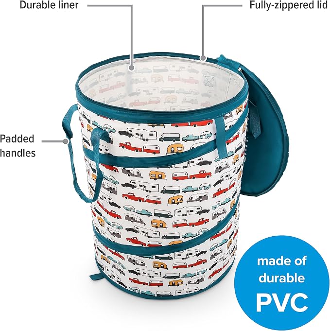 Camco Pop-Up Utility Container - Features Heavy Duty Liner & Zipper Close Lid - Holds 30-Gallon Kitchen-Size Trash Bags - Stands 2-Ft Tall & Collapses for RV Storage and Organization (42986) - Image 6