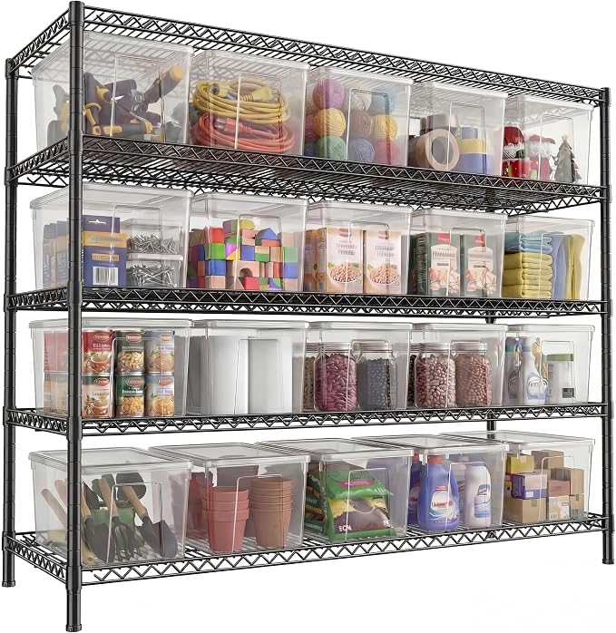 REIBII 3200LBS Storage Shelves 55.5" W Garage Shelving Heavy Duty 5 Tier Adjustable Wire Shelving Unit Metal Shelving for Garage Pantry Commercial Basement,55.5" W X 18''D X 71" H by REIBII