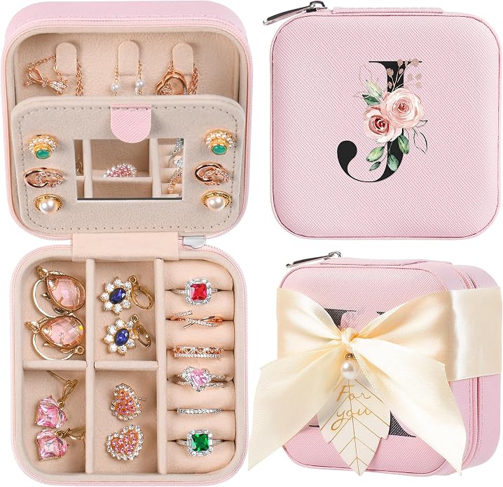AYGXU Travel Jewelry Box for Women and Girls - Small Case With Initial A-Z - Teacher Gifts by AYGXU