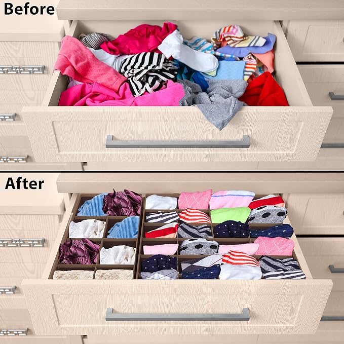 Simple Houseware 4-Pack Drawer Organizer Set - Closet Dividers for Underwear, Socks, Bras, Scarves, Ties - Foldable Non-Woven Storage Boxes, Brown - Image 3