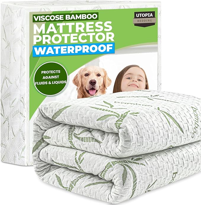 Utopia Bedding Waterproof Mattress Protector King Size Bed, Premium 200 GSM Bamboo Viscose Cooling Mattress Cover, Soft and Breathable, Fitted Style with 17 Inches Deep Stretchable Pockets