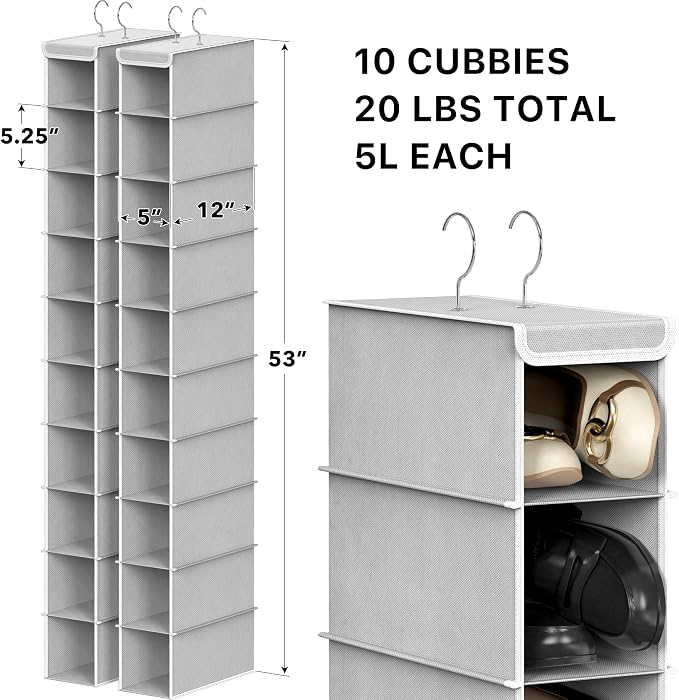Simple Houseware 2 Pack 10 Shelves Hanging Organizer, Gray - Image 2
