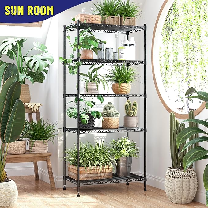 Romorgniz Storage Shelves Adjustable Metal Shelving Unit 5 Tier Wire Shelving,1010LBS Pantry Shelves Sturdy Steel Wire Shelf for Laundry Bathroom Kitchen Pantry, 13.6" D x 21.5" W x 59.4" H, 2PCS - Image 2